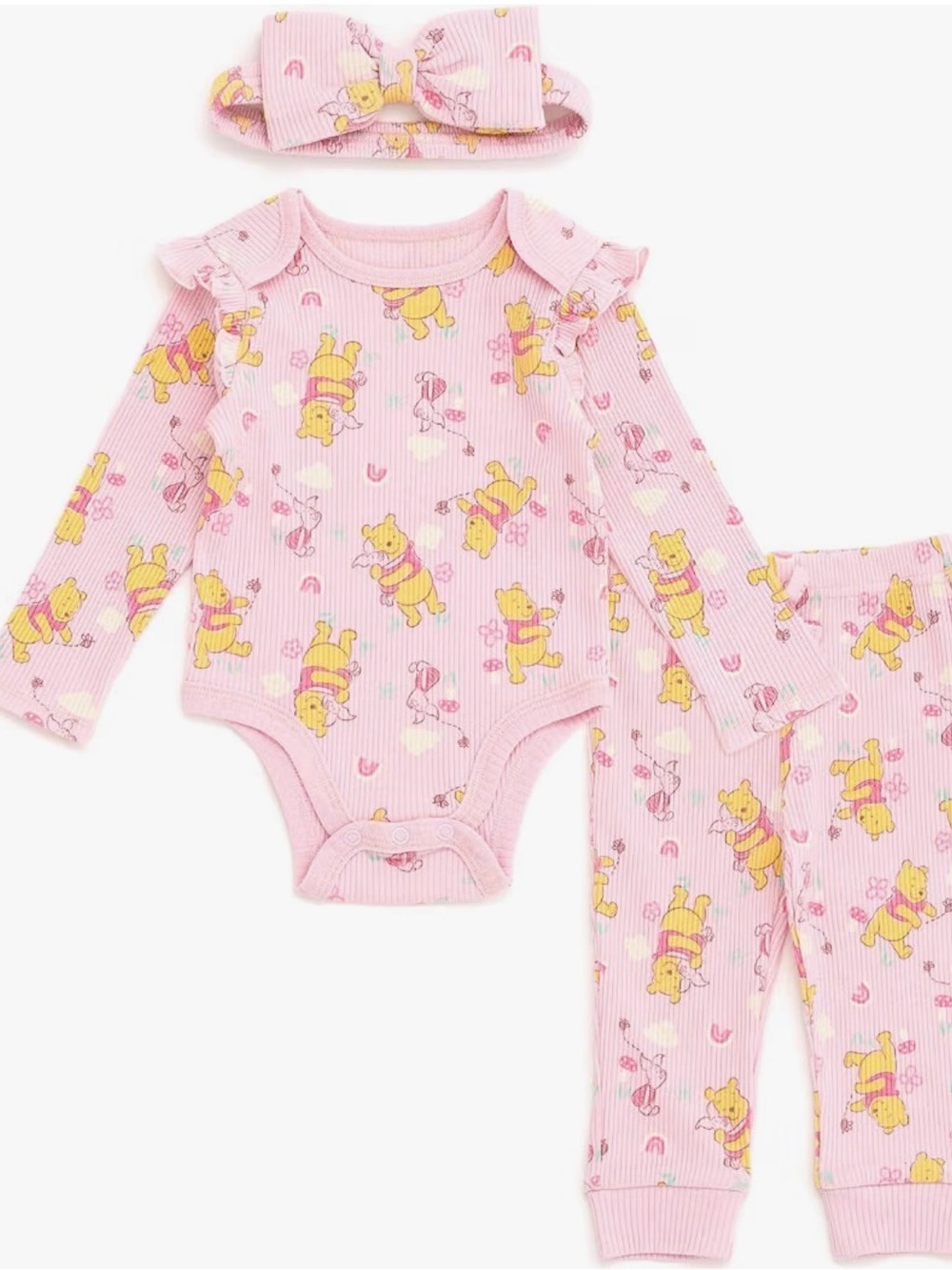 Pink Winnie the Pooh Long-Sleeve One-Piece Set with Headband
